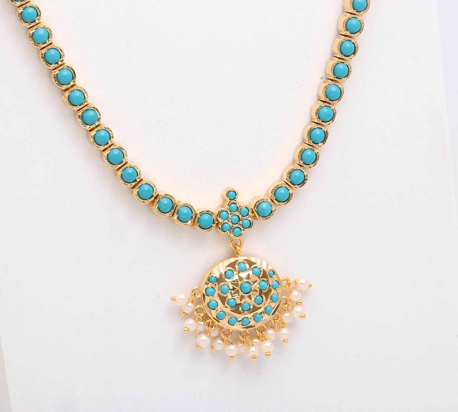 Addigai Design Turquoise Addigai Necklace: South Indian Temple Jewelry With Pearls - Etsy