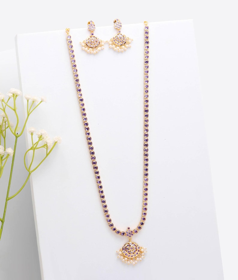 Amethyst Long Addigai Necklace Set: 22K Gold Plated - Etsy