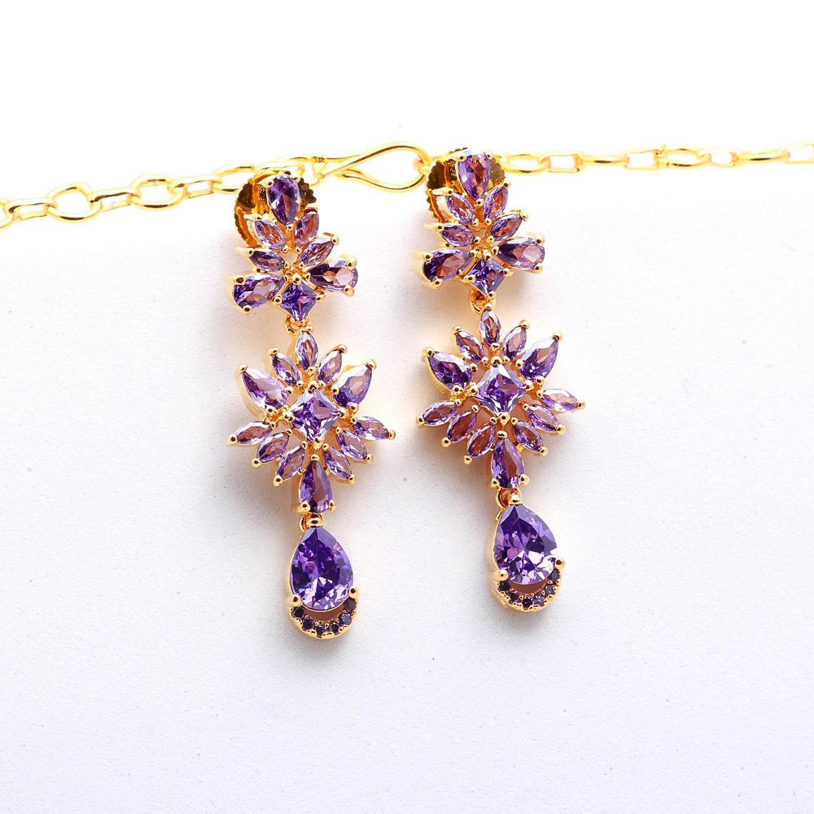 22K Gold Plated Amethyst Necklace Set With Matching Earrings ...