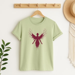 Vintage Angel Wings Shirt, Grunge-Ink Angel Graphic Tee, Soft Gothic Aesthetic T-Shirt, Spiritual Art Top, Unique Gift for Her