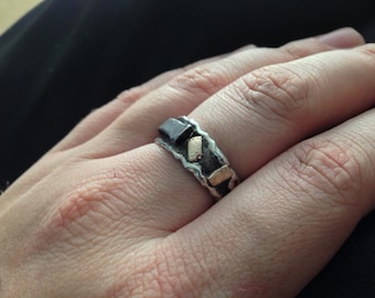 1850's Steel Coffin Nail, Sterling and Gold Ring