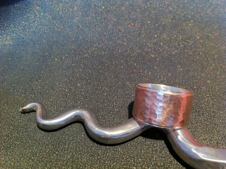 Hammered copper ring lined in reclaimed silver image 2