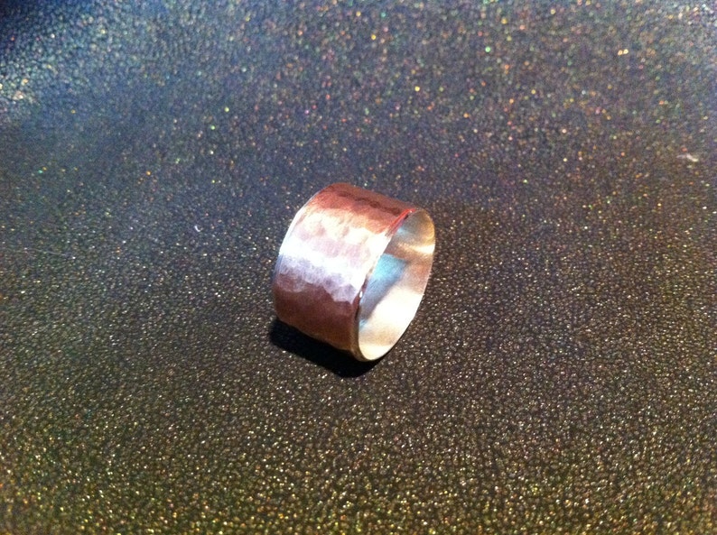 Hammered copper ring lined in reclaimed silver image 3