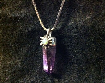 Natural Amethyst Crystal and Opal pendant