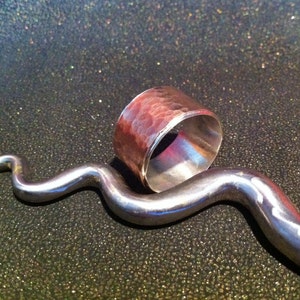 Hammered copper ring lined in reclaimed silver image 1