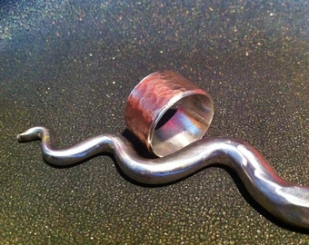 Hammered copper ring lined in reclaimed silver