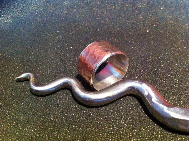 Hammered copper ring lined in reclaimed silver image 1