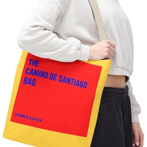 Camino de Santiago Tote Bag with Cathedral Coordinates, Pilgrim Market Bag, Bold Travel Carryall, Buen Camino Bag, Santiago Gift for Hiker