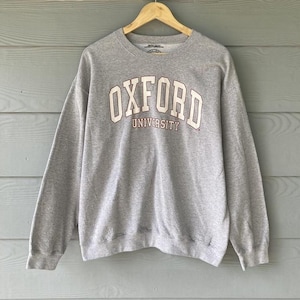 Vintage University of Oxford Sweater / College Merchandise Gray Crewneck / Big Logo Pullover Sweatshirt  Size L