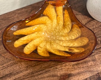 Murano Vintage Art Glass Amber Bowl with gold flecks throughout | Made for Princess House