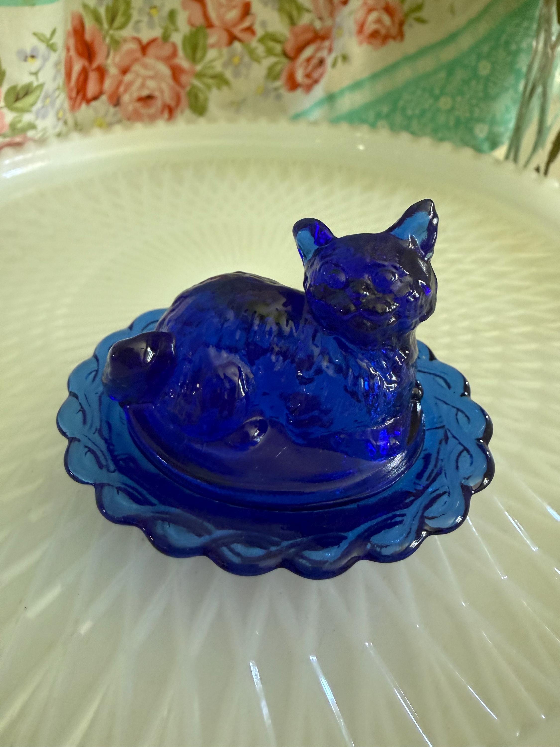 Vintage Cat on Nest Glass Dish - Etsy