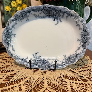 Antique Alfred Meakin English Blue Floral Transferware Oval Serving Platter