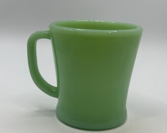 Vintage Jadeite Shaving Mug – Fire-King Style Flat-Bottom Mug – Green Milk Glass