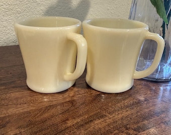 Vintage Fire King Ivory D Handle Coffee Mug Cup - Flat bottom - Set of 2