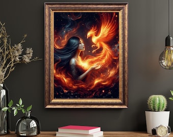 Phoenix Goddess Art Print | Fiery Feminine Fantasy (Digital Download)