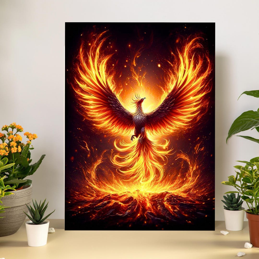 Fiery Phoenix Rising Print | Mythical Bird Digital Art (instant ...