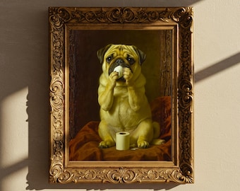 Funny Pug Bathroom Art Set, Vintage Style Dog Portraits (Digital Download)