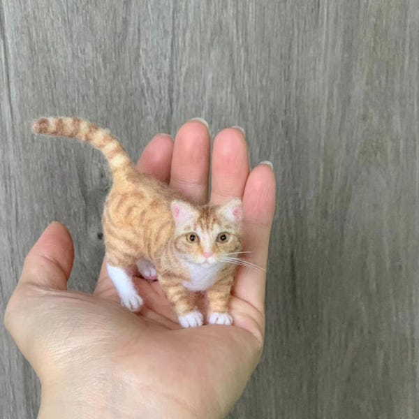 Op maat vilten kattenportret | Huisdiergedenkteken, handgemaakte wollen sculptuur