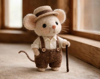 Handmade Felt Christmas Mouse – Wool Animal Figurine, Holiday Decor