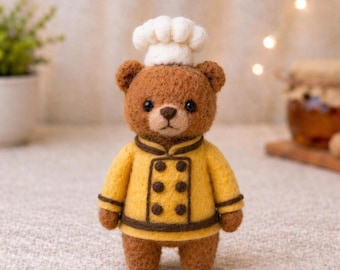 Figura de oso de fieltro de aguja, mini oso de peluche hecho a mano, linda decoración de animales, regalo de oso de fieltro de lana, adorno de oso coleccionable, 7,6-17,8 cm