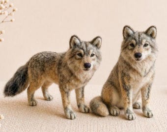 Naaldvilt wolf beeldje, handgemaakte wolwolf sculptuur, bos dier decor, aangepaste wolf cadeau, 3-7 inch collectible
