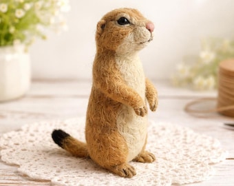 Figura de perrito de la pradera hecha de fieltro con aguja, decoración de animales de lana hecha a mano, regalo personalizado de perrito de la pradera, escultura de mascota de bolsillo, de 7,6 a 15,2 cm (3 a 6 pulgadas)