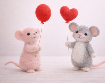 Ratón de fieltro hecho a mano, figura de ratón de lana, lindo mini regalo de animal, decoración de escritorio de 7,6 cm, adorno de ratón de fieltro