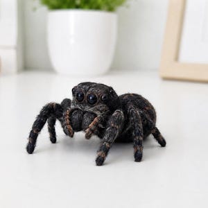Needle Felted Jumping Spider, Handmade Wool Spider Figurine, Dark Gothic Animal Decor, Realistic Spider Gift, Halloween Desk Art