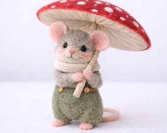 Statuetta di topo in feltro ad ago, decorazione di topo in feltro di lana fatta a mano, mini ornamento animale, grazioso regalo Cottagecore, oggetto da collezione da 3 pollici