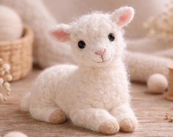 Figura de cordero de fieltro de aguja, decoración de oveja blanca hecha a mano, lindo mini regalo de animal de granja, cordero de fieltro de lana coleccionable, 7,6 cm (3 pulgadas)