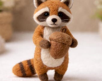 Mapache de fieltro de aguja, figura de mapache de lana hecha a mano, linda decoración de animales, regalo del bosque, miniatura de fieltro personalizada, de 7,6 a 15,2 cm (3 a 6 pulgadas)