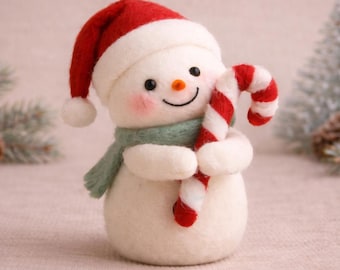 Adorno de muñeco de nieve de fieltro de aguja, decoración navideña de muñeco de nieve hecha a mano, figura navideña de fieltro de lana, lindo regalo de invierno, mini muñeco de nieve de 7,6 cm