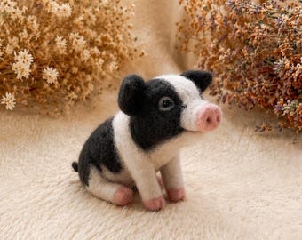 Figura de animal de granja de fieltro de aguja, hecha a mano: conejo, cerdo, pato y ratón. Mini regalo de animal de lana. Lindo artículo coleccionable de 7,6 cm (3 pulgadas).