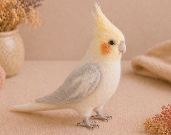 Figura de cacatúa de fieltro de aguja, escultura de pájaro de lana hecha a mano, regalo personalizado de cacatúa, decoración de aves para mascotas, de 7,5 a 18 cm.