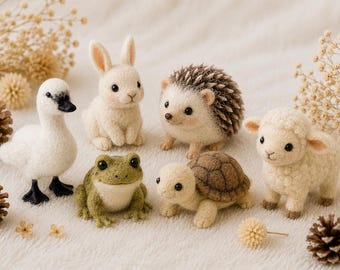 Needle Felted Woodland Animals, Handmade Wool Felt Hedgehog Bunny Frog Turtle Lamb Duck Miniature Cottagecore Decor
