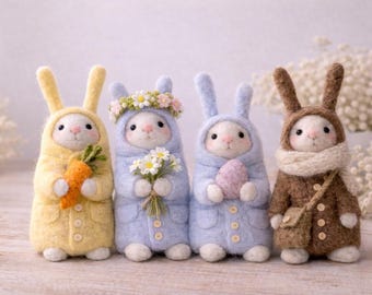 Muñeco de conejito de fieltro hecho a mano, mini figura de conejo, decoración de conejito de Pascua de fieltro de aguja, lindo adorno de conejito, conejo de 7,6 cm (3 pulgadas)