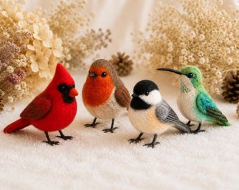 Handmade Needle Felted Bird Ornament, Wool Robin Cardinal Hummingbird Sparrow, 3-7 Inch Bird Lover Gift