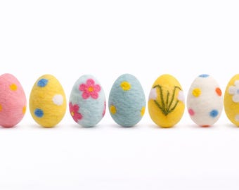 Adorno de huevo de Pascua de fieltro, decoración de huevo de Pascua de lana hecha a mano, adorno colgante de primavera, decoración de árbol de Pascua en tonos pastel, regalo de Pascua