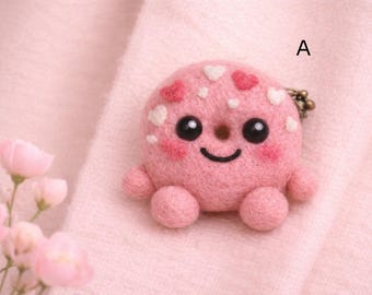 Colgante o broche de donut de fieltro hecho a mano, llavero mini de postre kawaii, lindo regalo pastel para ella, adorno colgante para coche, 5 cm