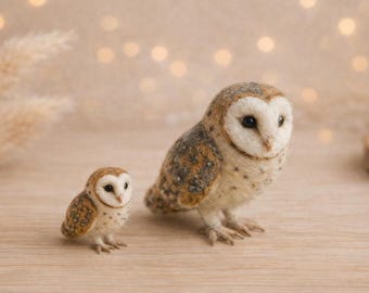 Figura de búho de fieltro de aguja, decoración de búho hecha a mano, regalo de búho del bosque, lindo adorno de búho, escultura de animal de fieltro de lana, 7,6-15,2 cm
