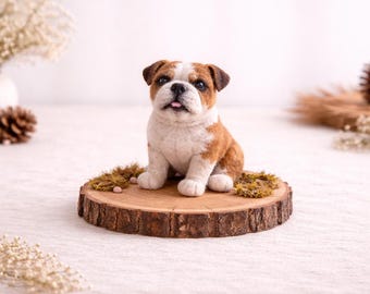 Figura de bulldog de fieltro de aguja, retrato personalizado de mascota, escultura de bulldog inglés, regalo conmemorativo para perros hecho a mano, decoración de 5 a 15 cm