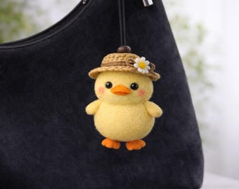 Colgante de fieltro de aguja con forma de animal para bolso, llavero de fieltro de lana, colgante de pato y ratón adorable, colgante para espejo retrovisor del coche, regalo hecho a mano