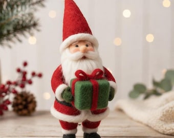 Papá Noel de fieltro de aguja, mini figura de gnomo de fieltro, decoración navideña de 7,6 cm, adorno navideño hecho a mano, regalo de Navidad