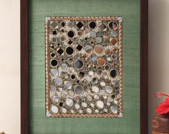 Zardozi Mirrorwork Wall Art: Indian Heritage Textile Frame, Galaxy Constellation Decor
