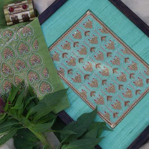 Elegant Indian textile wall art for living room, bedroom or entryway decor, perfect as a Valentine, anniversary, engagement or couple gift.