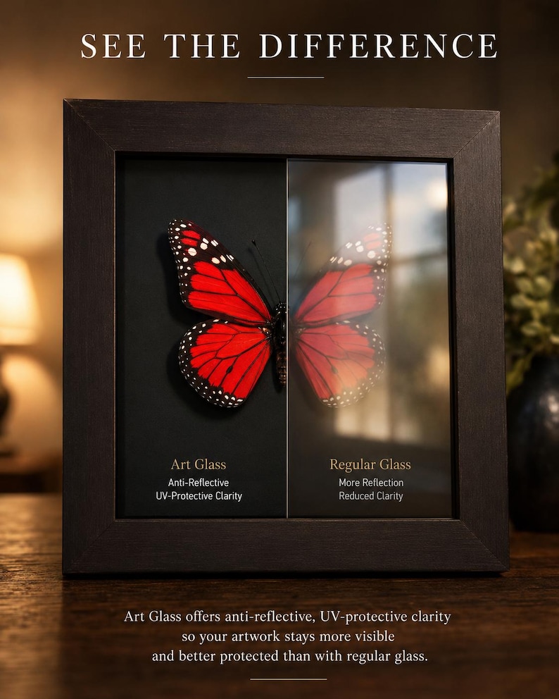Framed textile art protected with premium glass to keep the embroidery clear and preserved, perfect as a luxury gift for husband, wife or partner.