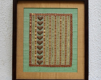 Hand-Embroidered Silk Wall Decor | Indian Textile Heritage Art | Aikya: Heart Frame