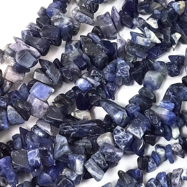 Blue Sodalite Chip Beads Natural Gemstone Assorted Stone 32" Full Strand Irregular Nugget Freeform Small Crystal Chips Necklace Bulk Lot