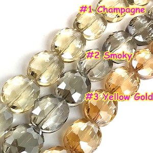 Transparent Faceted Crystal Flat Oval Beads 15" strand 20mm Smoky Crystal, Golden Crystal, Champagne Crystal Bead Glass Crystal Tumbled Bead