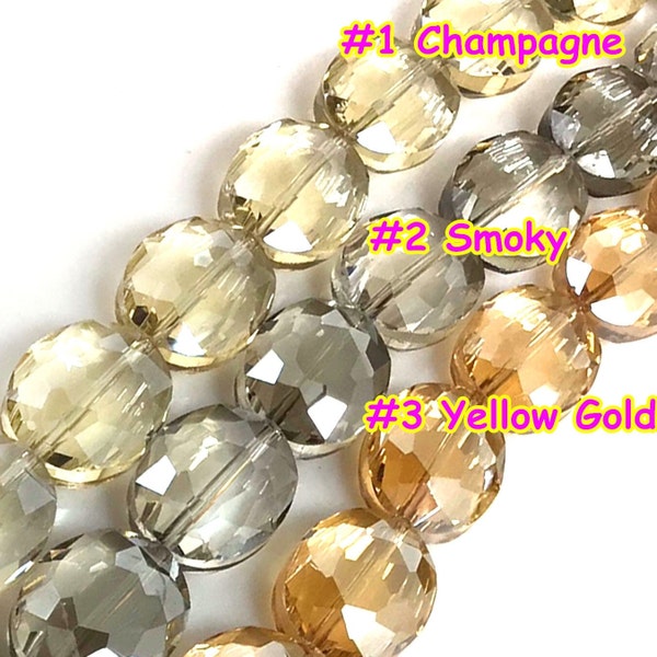 Transparent Faceted Crystal Flat Oval Beads 15" strand 20mm Smoky Crystal, Golden Crystal, Champagne Crystal Bead Glass Crystal Tumbled Bead